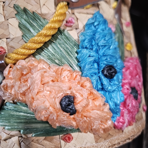 *HP* Vintage 70'S Handcrafted Basket/Bucket Purse With Raffia Embroidery Detail - Picture 7 of 14